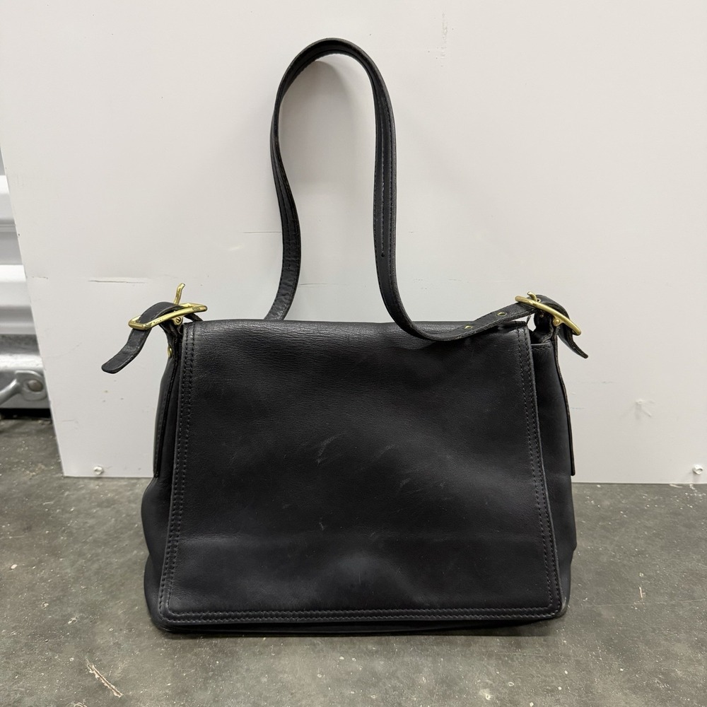 Vintage 90s Coach Legacy 9828 Black Soft Leather Flap Shoulder Bag 12" x 8.5"